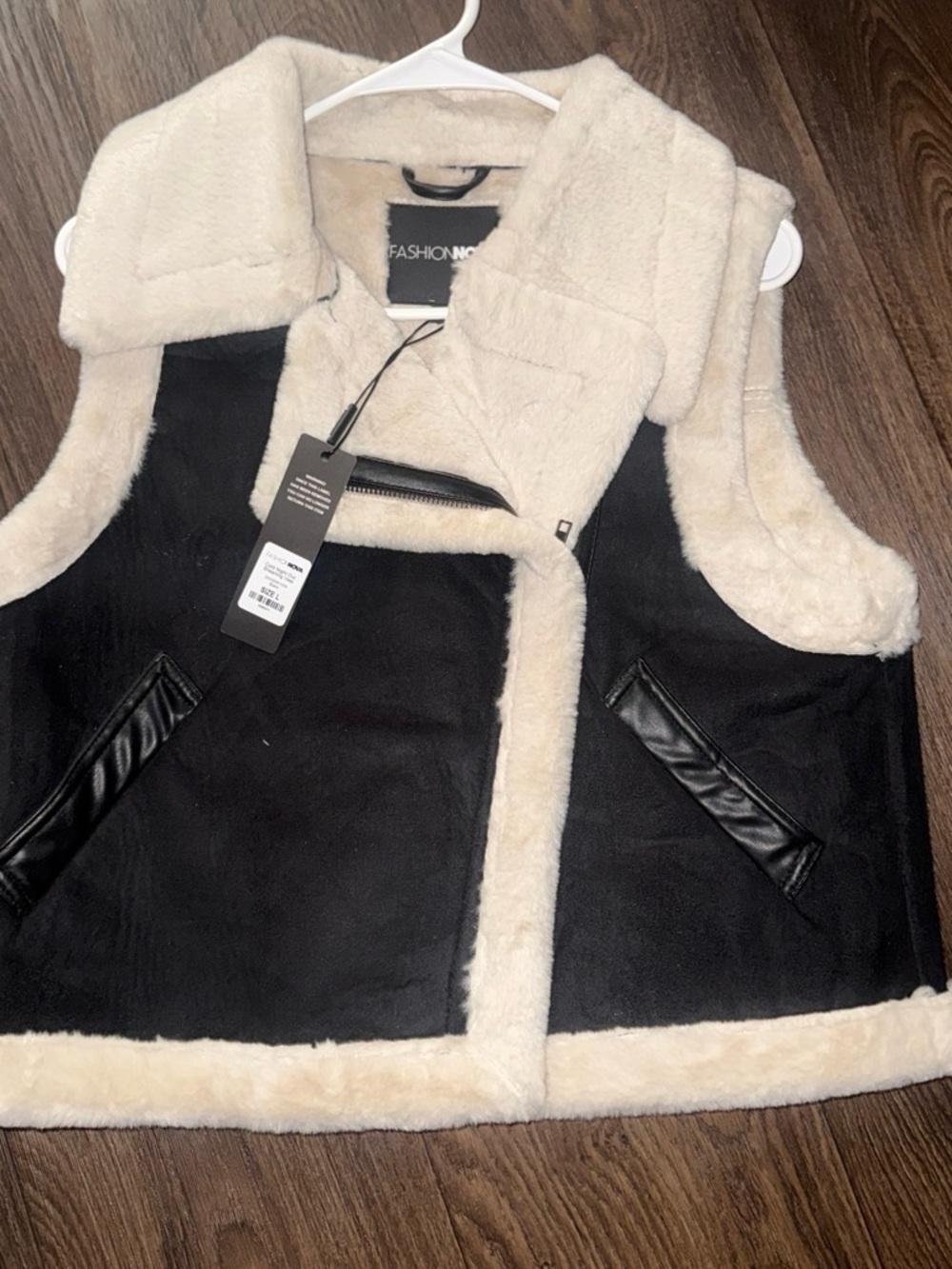 Fashion Nova Cream and Black Faux Shearling Jacket